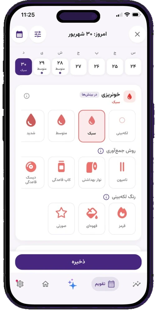 صفحه ثبت روزانه جریان خون، روش جمع‌آوری و رنگ لکه‌بینی